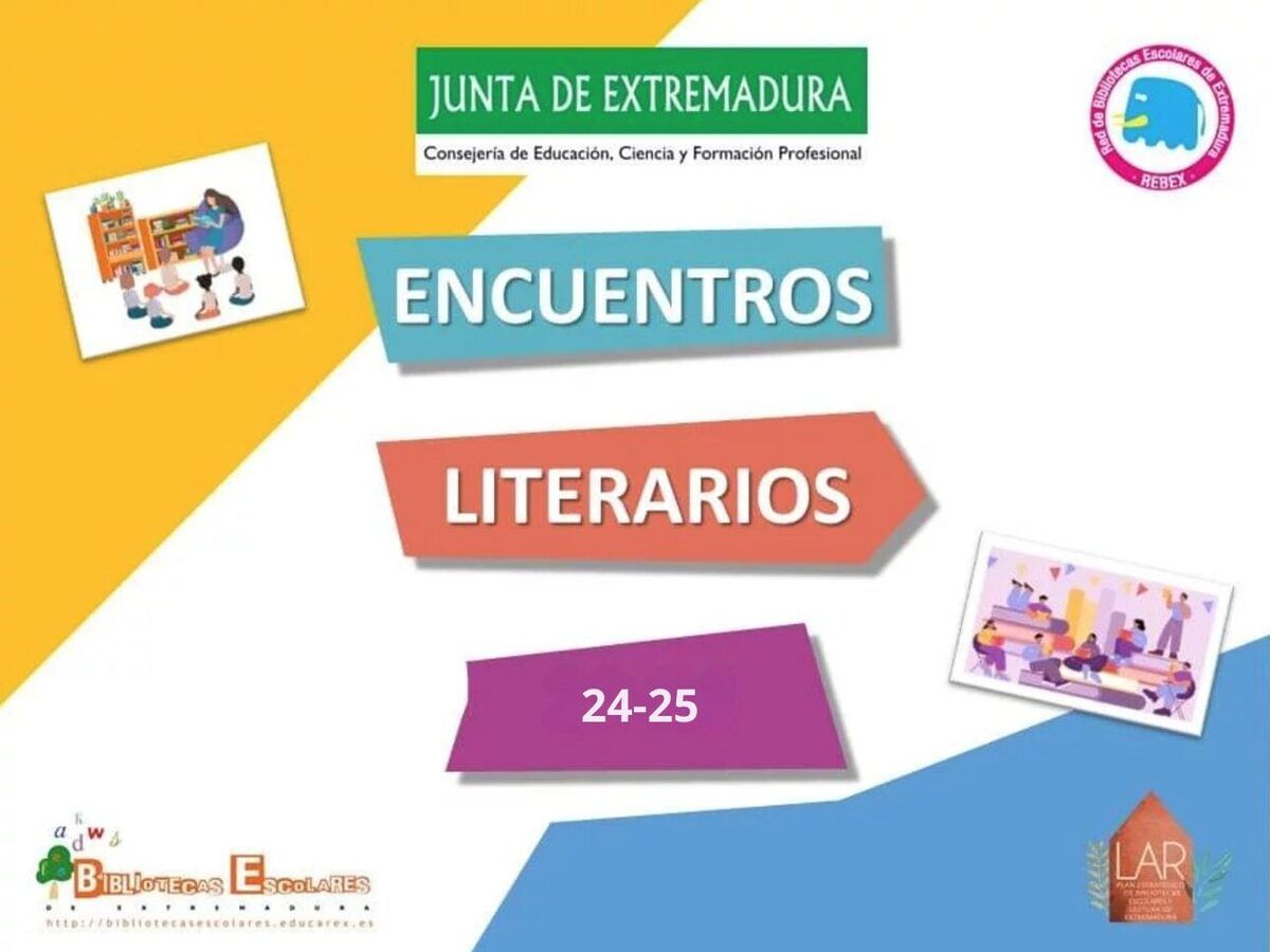 Cartel promocional de los Encuentros Literarios 2024-2025 de la Junta de Extremadura.